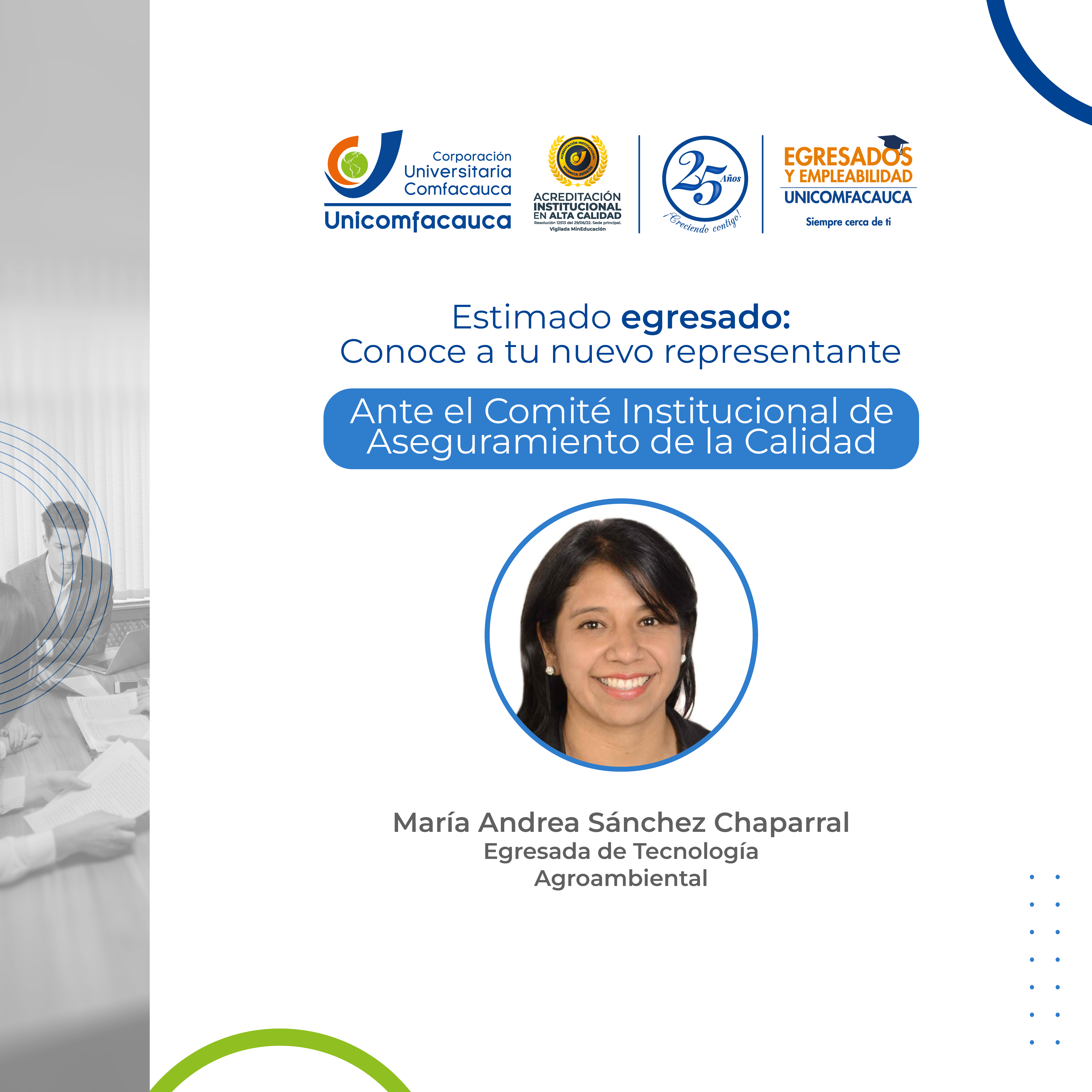 María Andrea Sánchez Chaparral, representante ante el Comité Institucional de Aseguramiento de la Calidad.