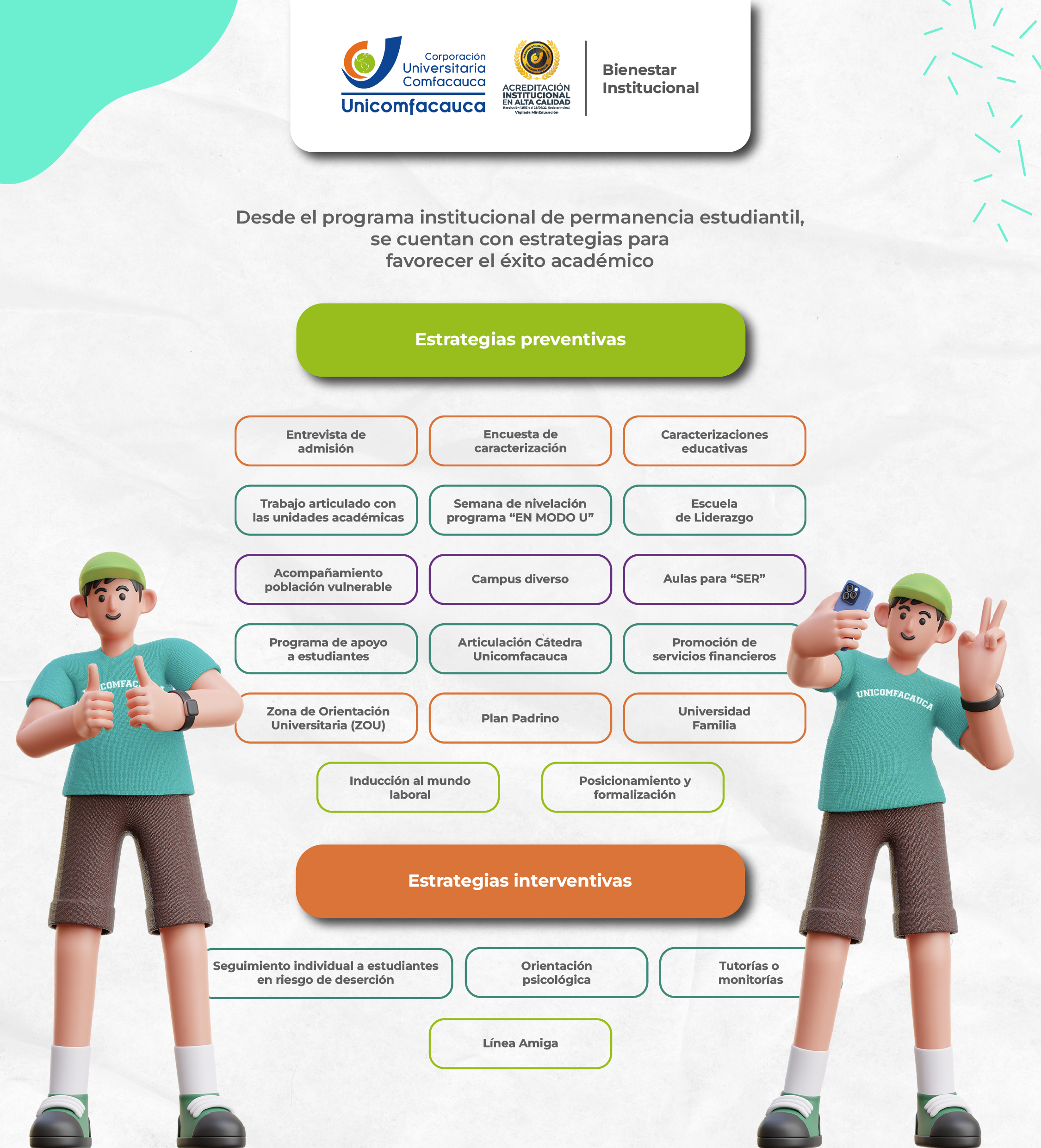 Flyer de estrategias preventivas e interventivas para el éxito académico.