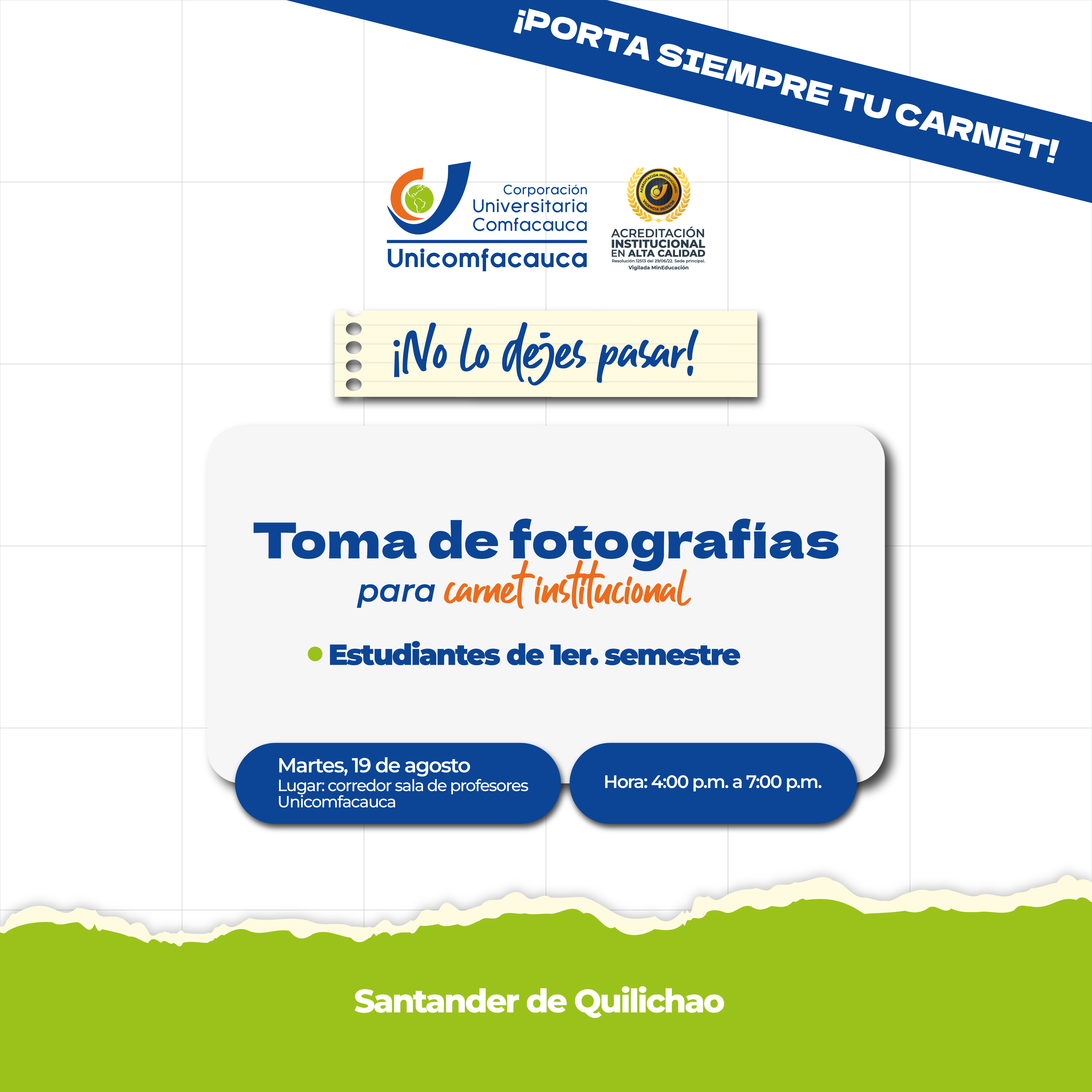 Imágen de Toma de fotografía para carné institucional – Santander de Quilichao