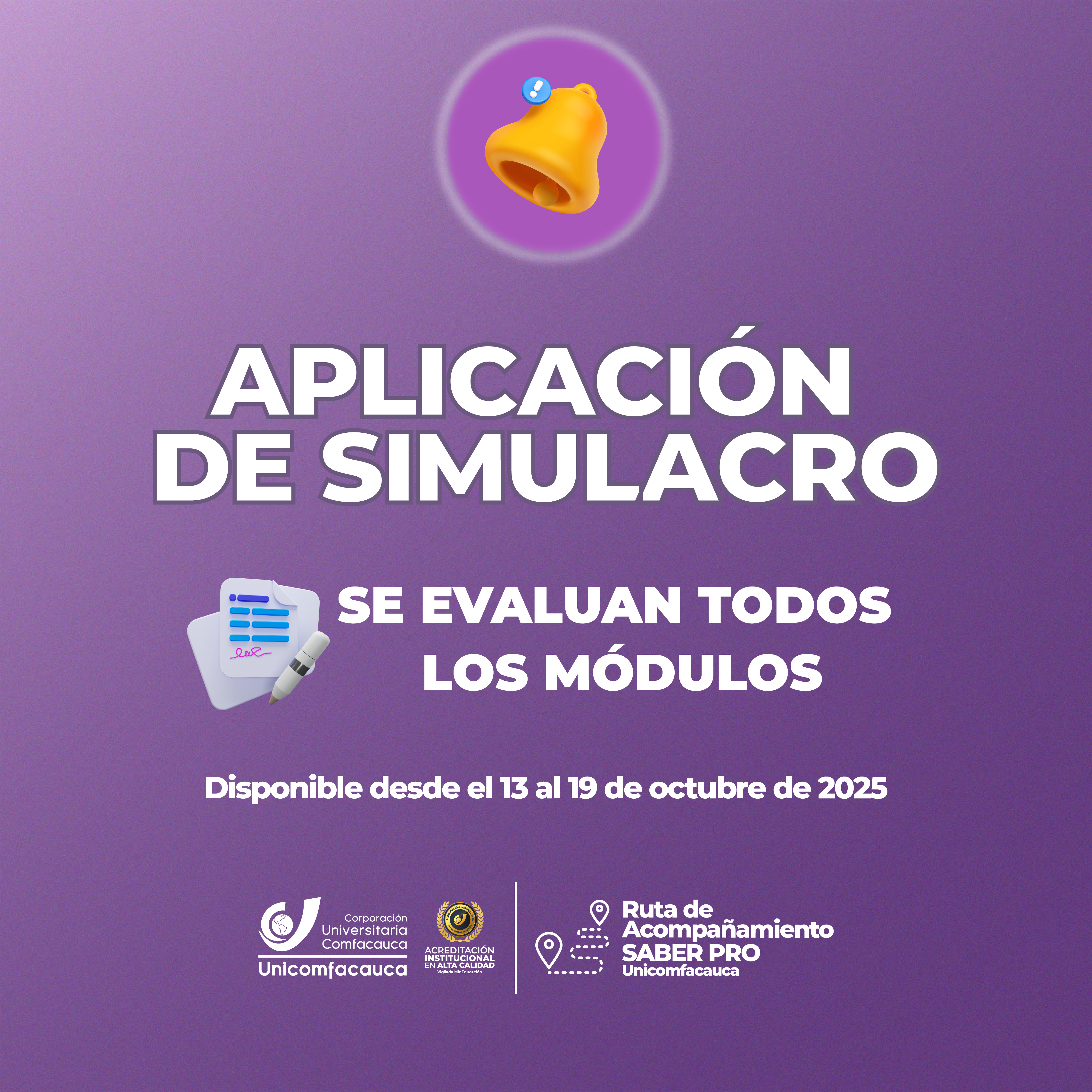Aplicación simulacro: desde el 13 al 19 de octubre de 2025.