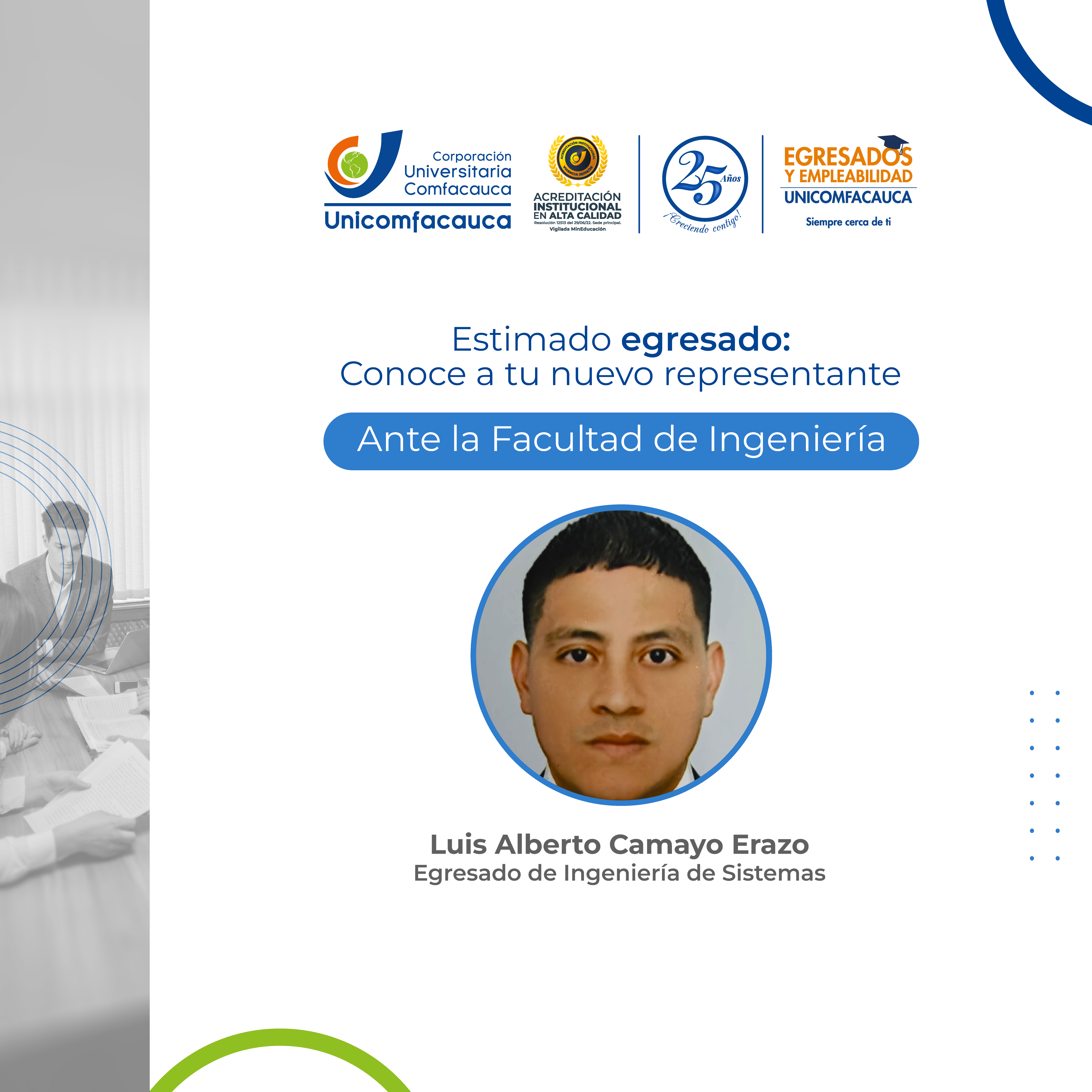 Luis Alberto Camayo Erazo, representante ante el Consejo de la Facultad de Ingeniería.