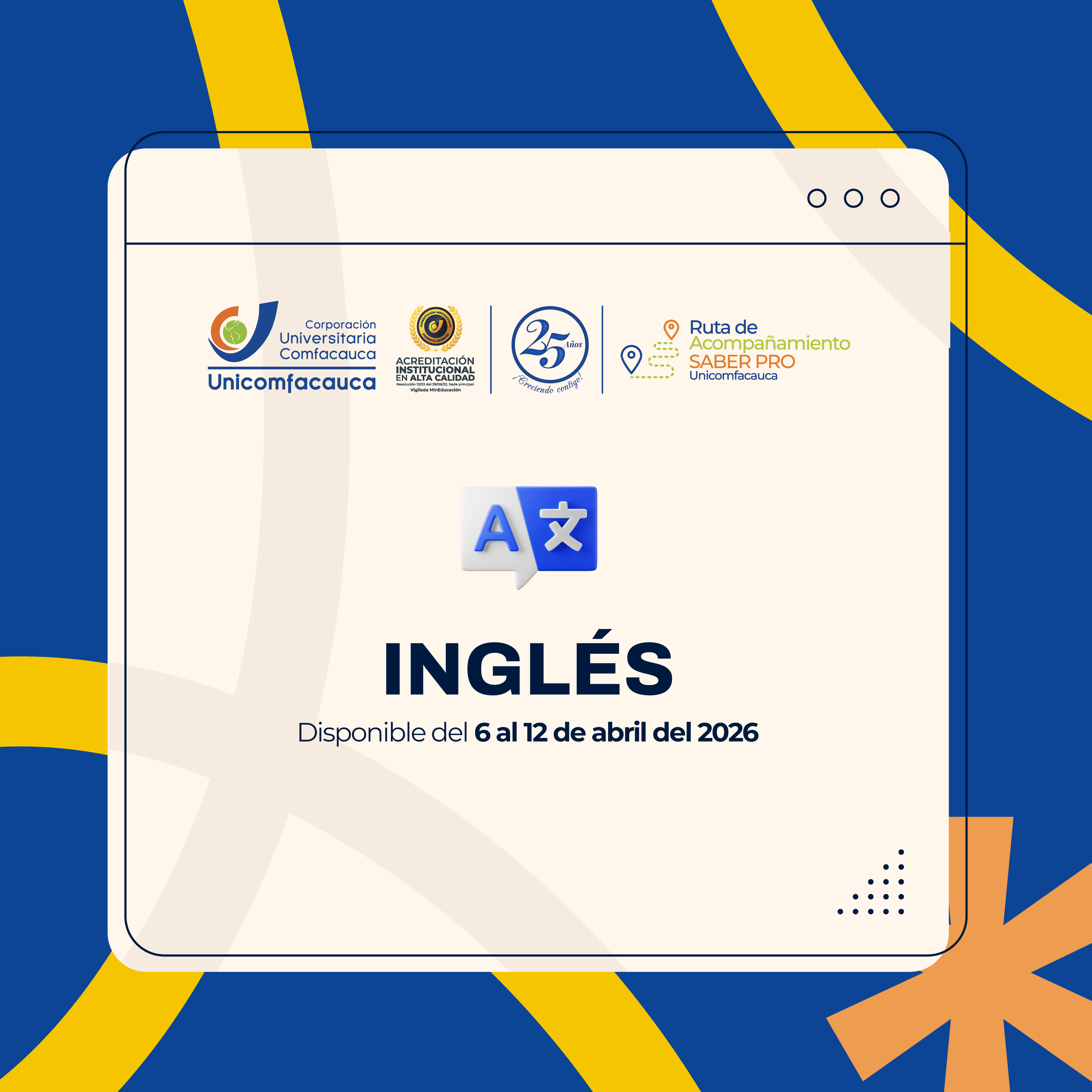 Inglés: del 6 al 12 de abril.