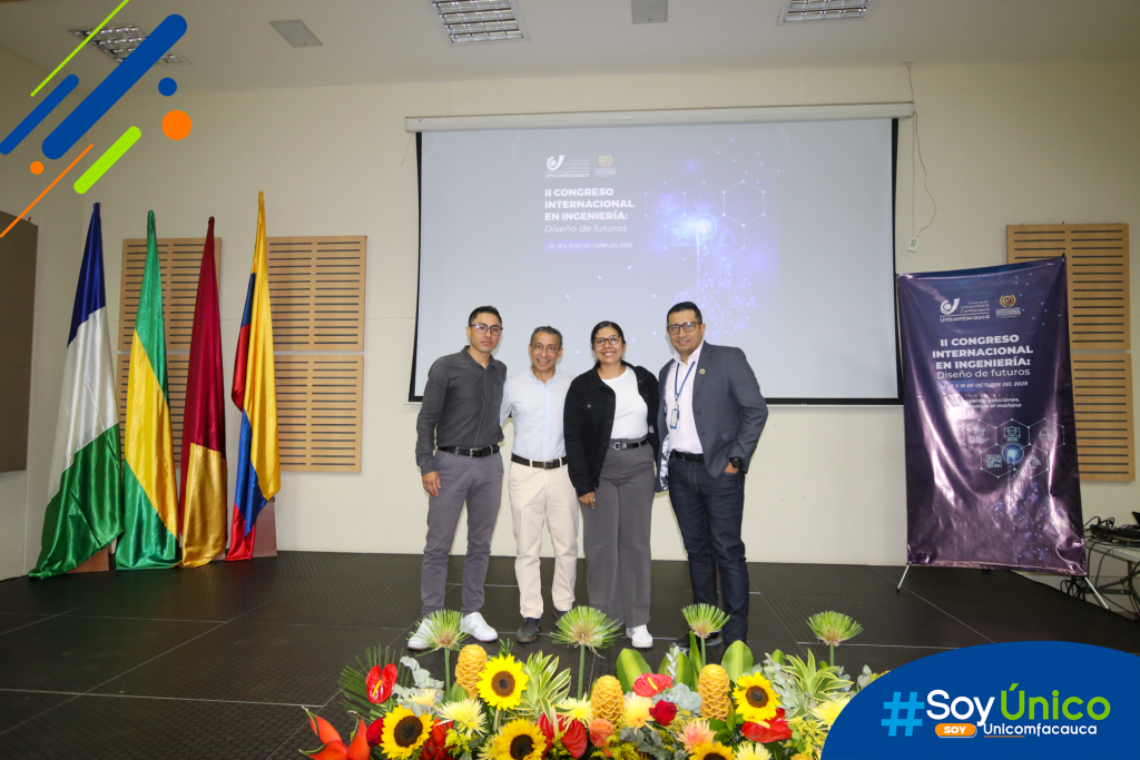 MSc. Iván Giovanni Ardila y la Ph.D. Alba Mery Garzón García, en compañía de nuestros directores de Ingeniería Agroambiental e Ingeniería de Sistemas de Santander de Quilichao.